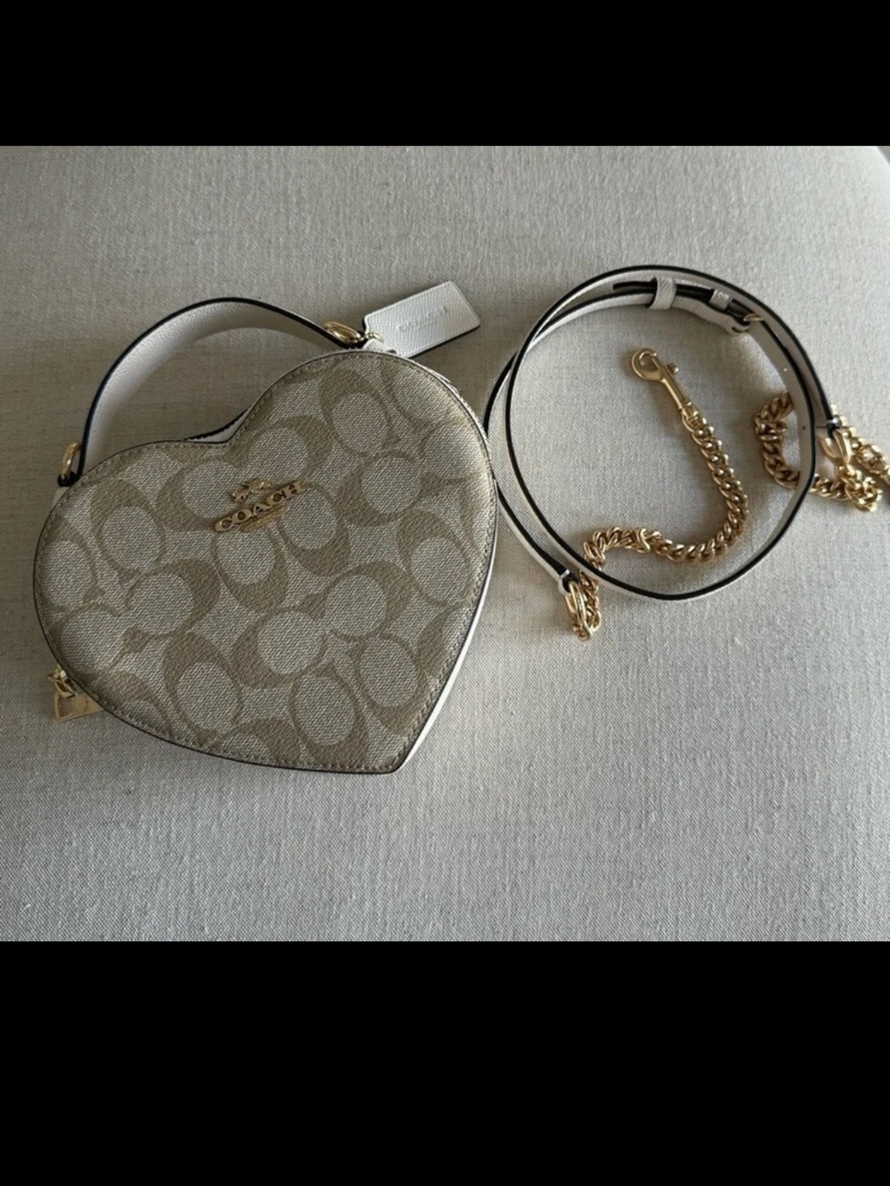 COACH Heart Crossbody Bag Signature Canvas Leather Khaki